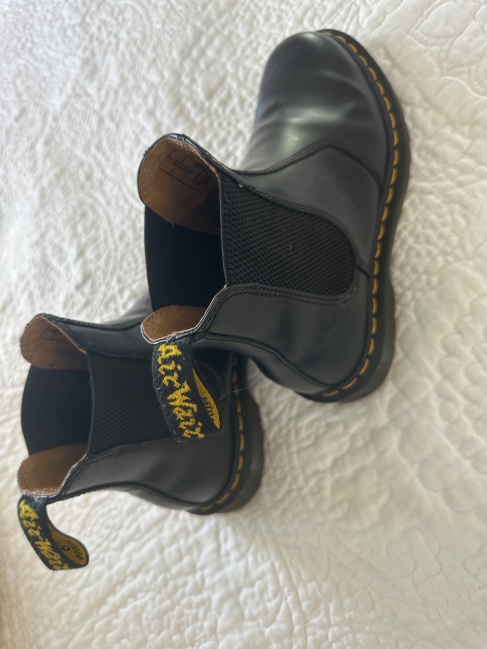 Dr. Martens Black Leather Chelsea Boots with Yellow Stitching